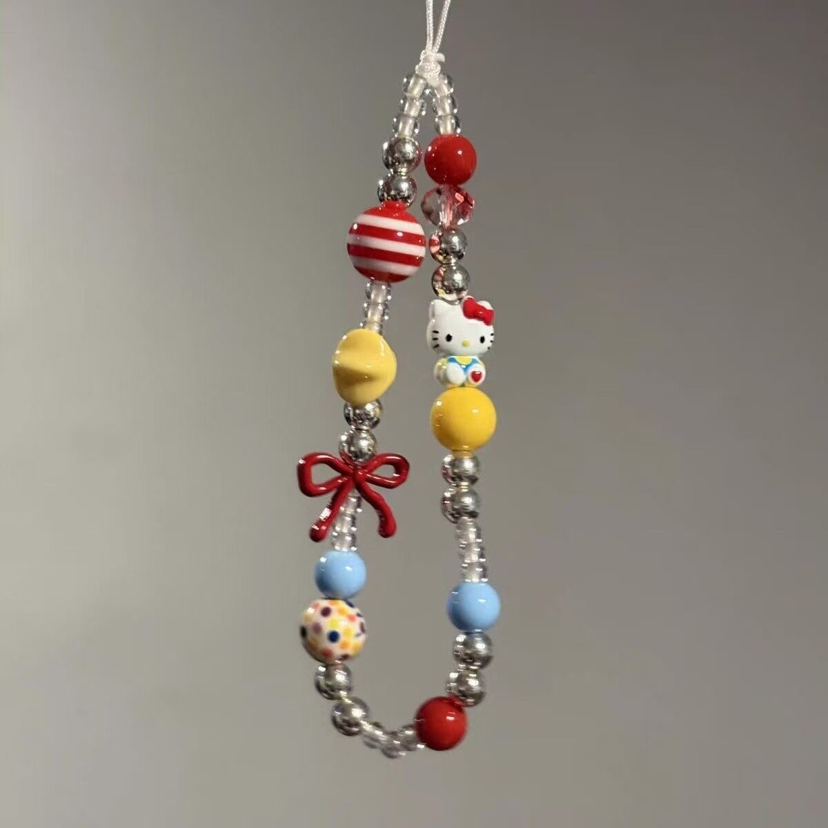 ins风韩系手机链红白条纹珠KT猫挂件手机串珠手链ccd挂件相机挂件