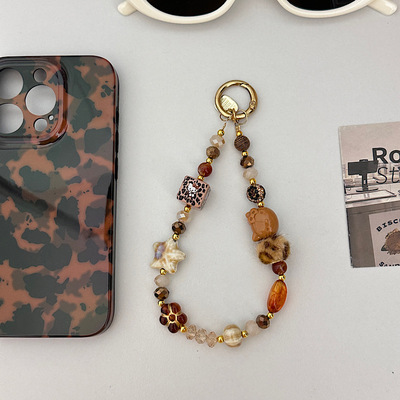 手机挂绳短款手腕绳可爱豹纹kT海星串珠挂链ins风个性手作时尚挂