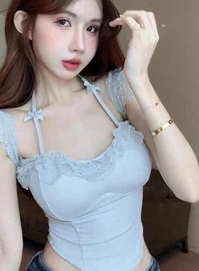小飞袖蕾丝挂脖吊带背心女夏季