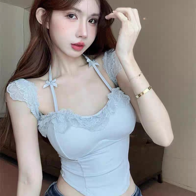 小飞袖蕾丝挂脖吊带背心女夏季