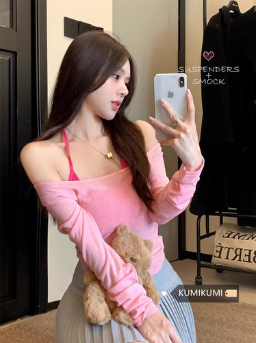 甜辣风显瘦长袖叠穿防晒罩衫T恤打底吊带背心女夏季新款时尚套装