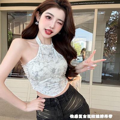 复古风上衣挂脖无袖吊带背心女夏