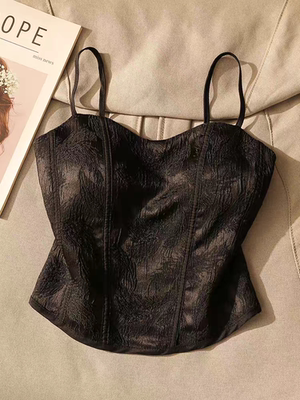 白色提花吊带背心女内搭性感显瘦辣妹设计感短款带胸垫抹胸上衣
