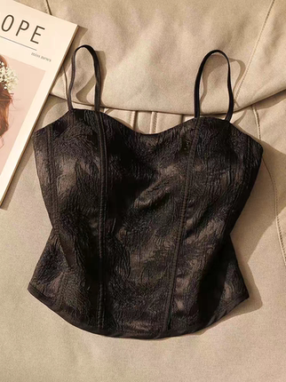 白色提花吊带背心女内搭性感显瘦辣妹设计感短款带胸垫抹胸上衣