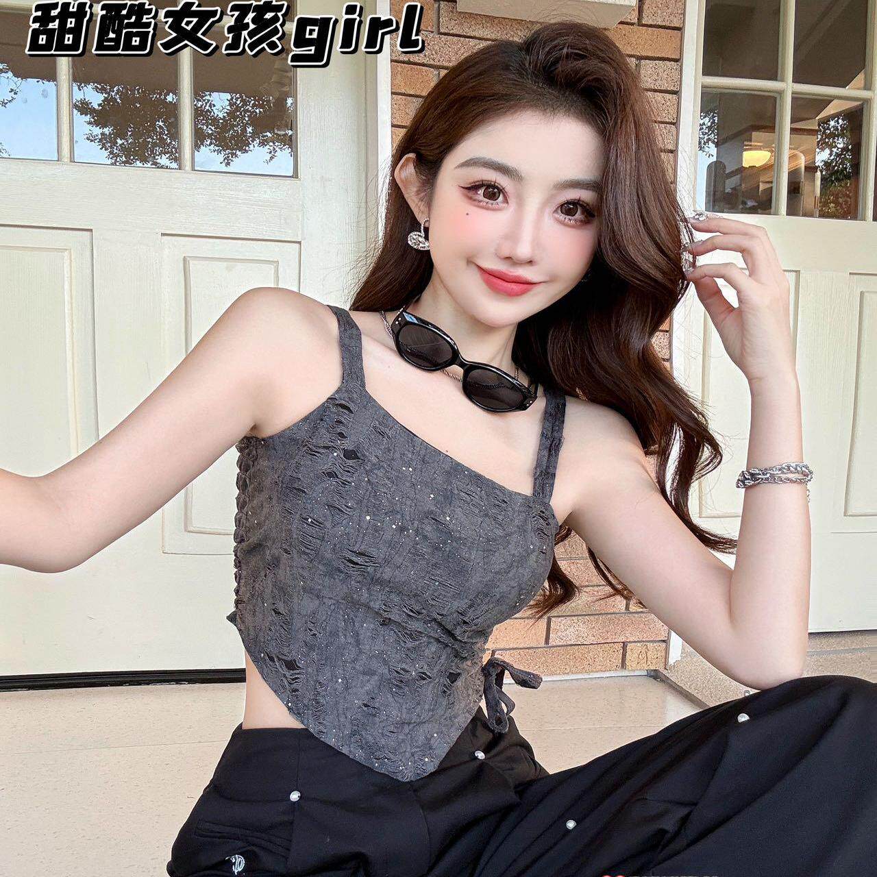 扎染吊带抹胸上衣女夏外穿带胸垫图片