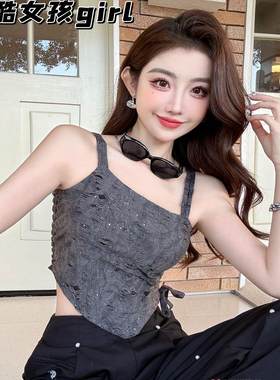 扎染吊带抹胸上衣女夏外穿带胸垫