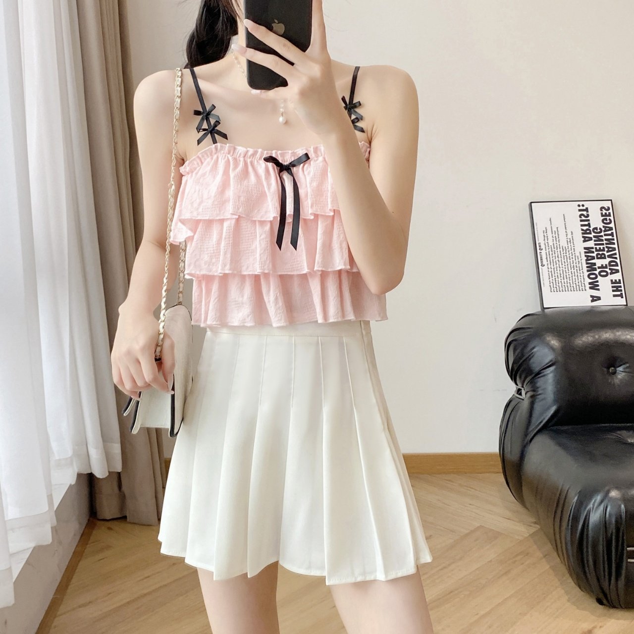 法式甜美无袖蝴蝶结吊带背心女夏