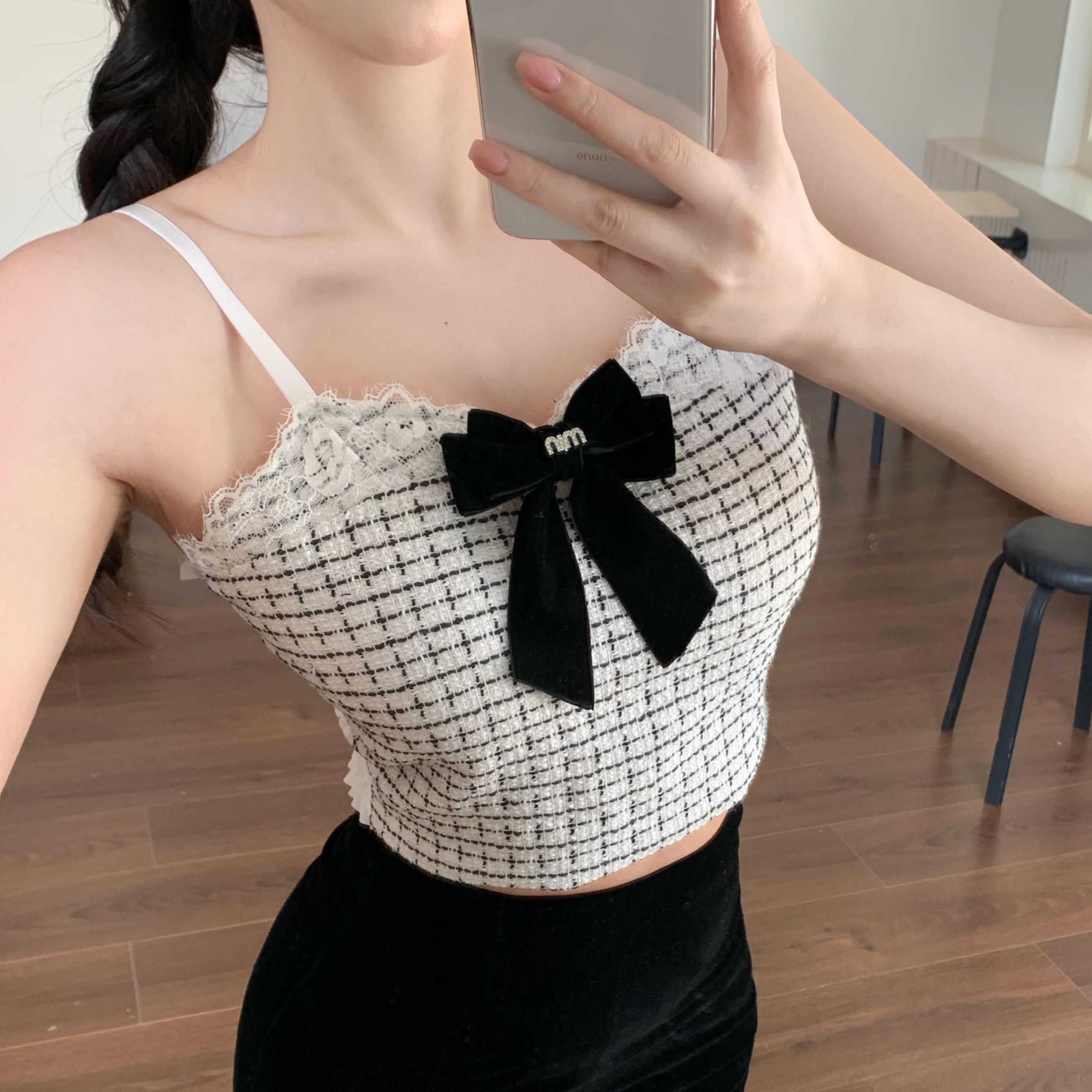 纯欲小香风蝴蝶结吊带背心女夏