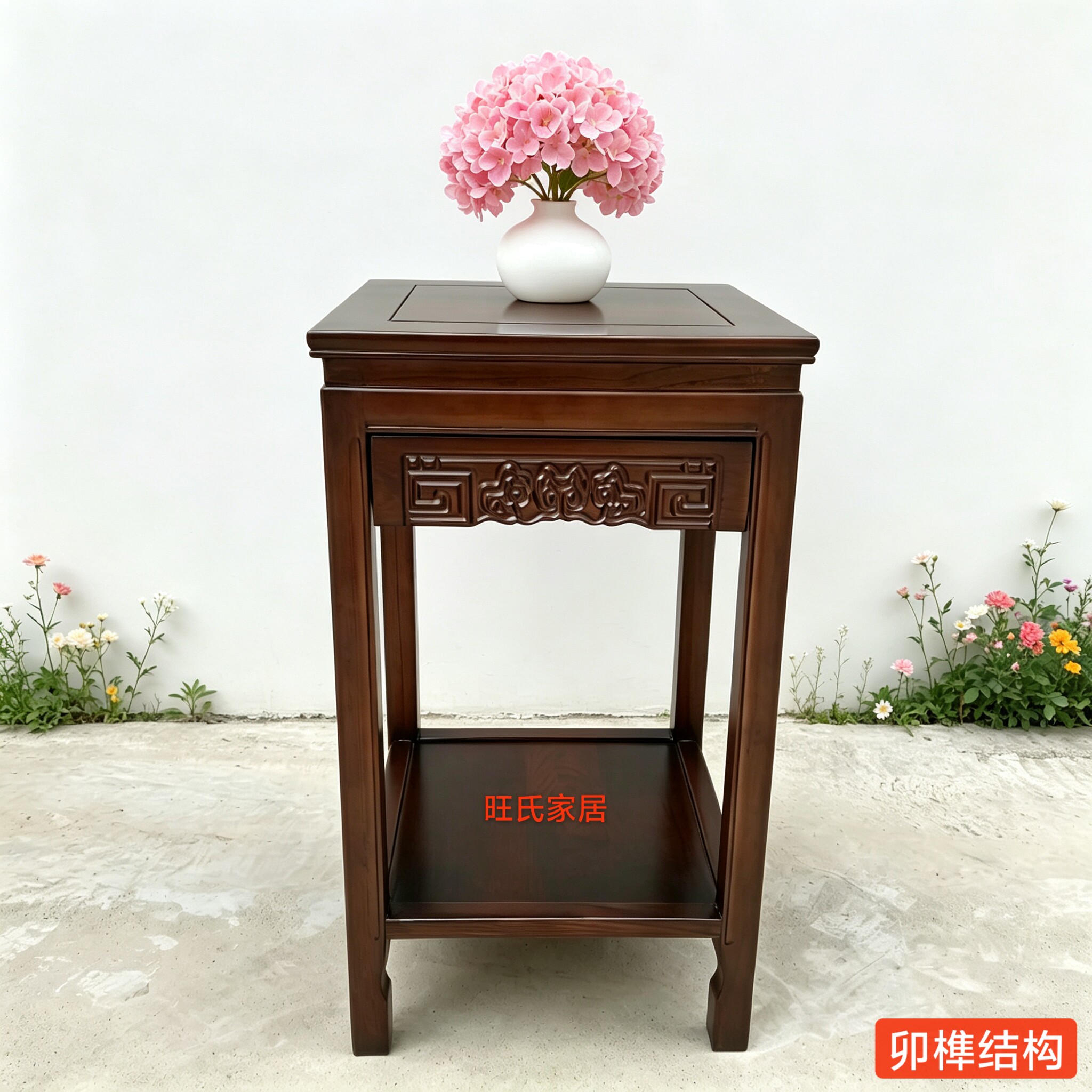 花架实木带抽屉盆景架鱼缸架奇石桌工艺品底座木质仿古置物架客厅