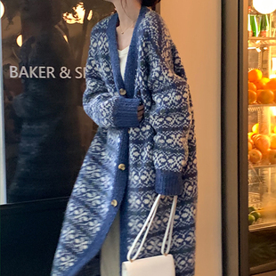 别致洋气时髦民族风长款 外套女 毛衣2023秋冬新款 宽松慵懒感大开衫