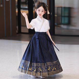 汉服女童马面裙套装2025新款儿童夏季连衣裙夏大童女国风公主裙子