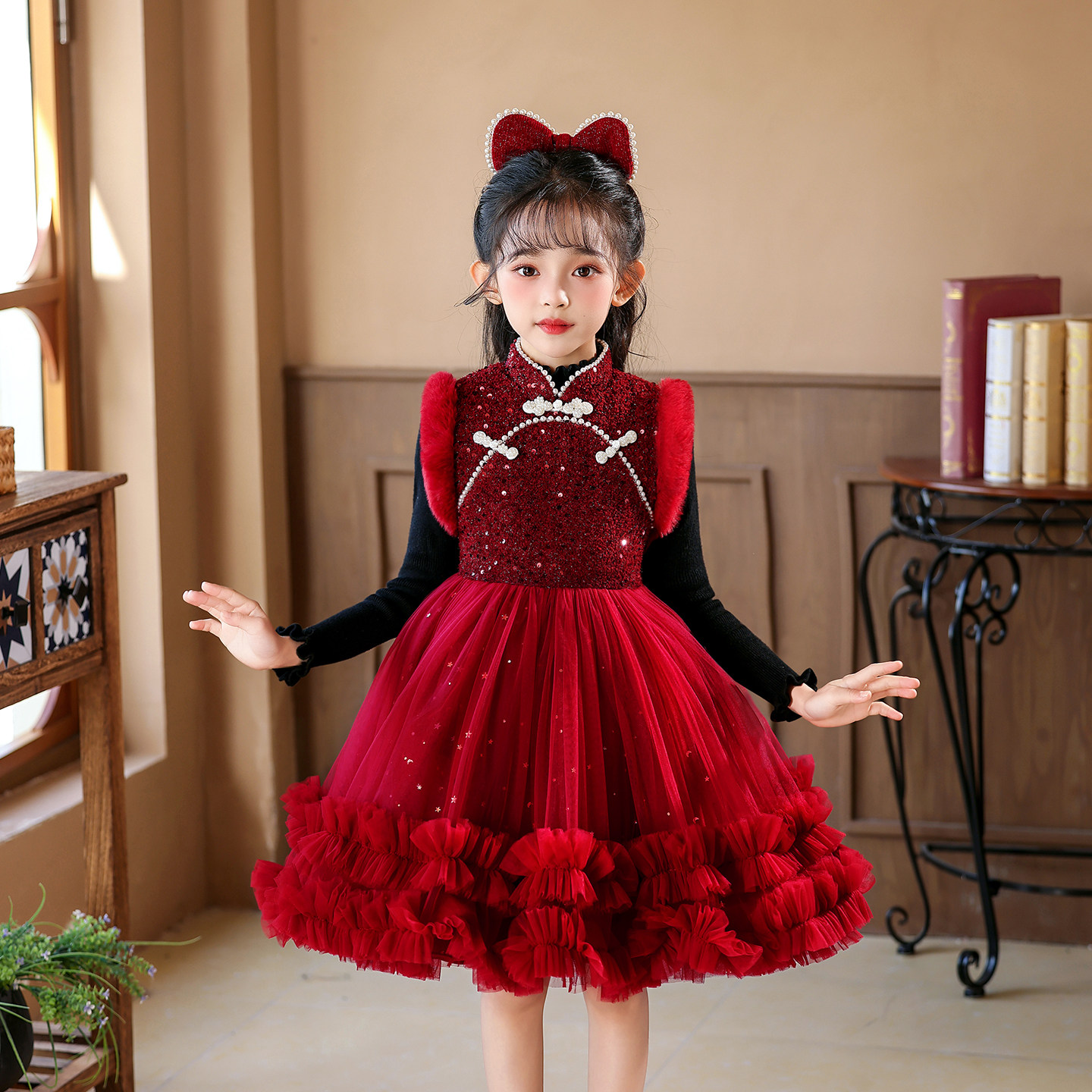 女童连衣裙2025冬装新款儿童公主裙红色过年服女孩新年服装裙子冬,童装/婴儿装/亲子装,连衣裙,淘宝优惠券,粉丝福利购,淘宝优惠卷