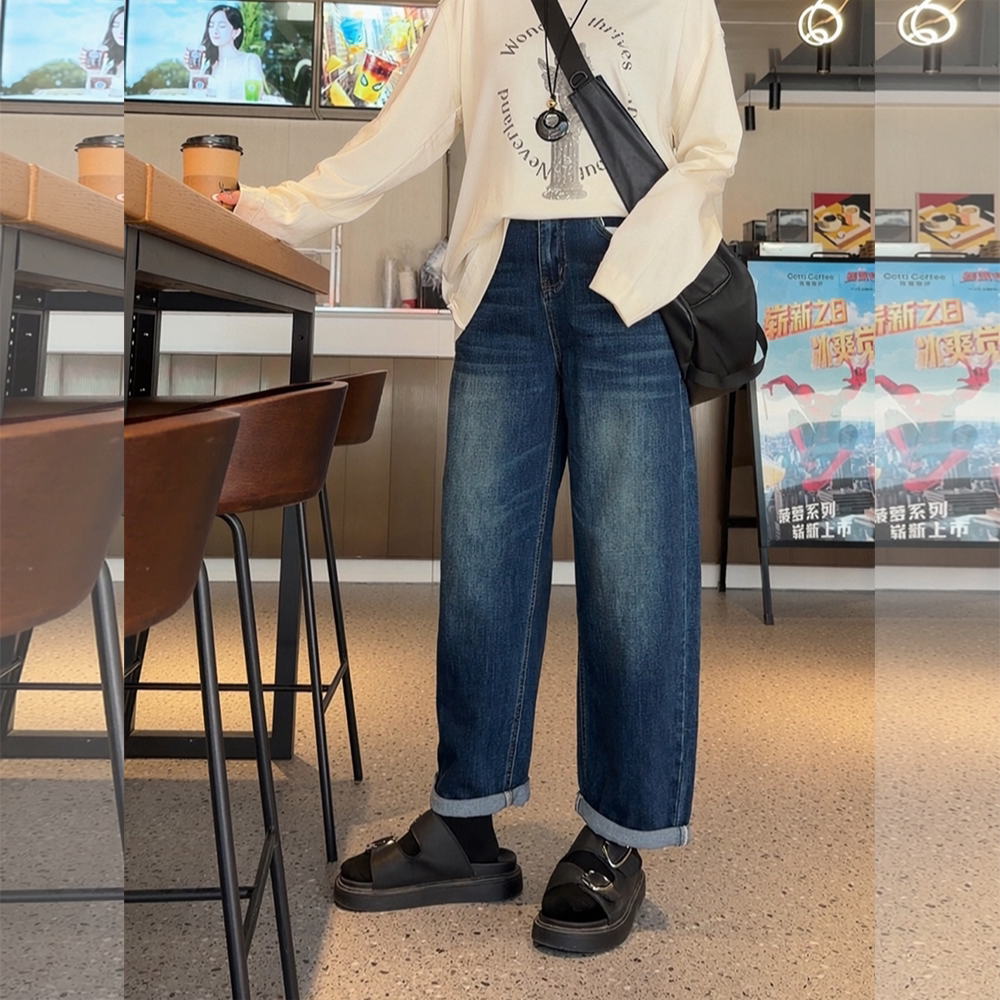 【2026秋上新】胖mm显瘦男友休闲牛仔9分裤200斤大码女装_T086