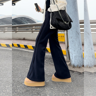 冬上新 女装 胖mm显瘦直筒喇叭裤 200斤加大码 _307 加绒休闲长裤