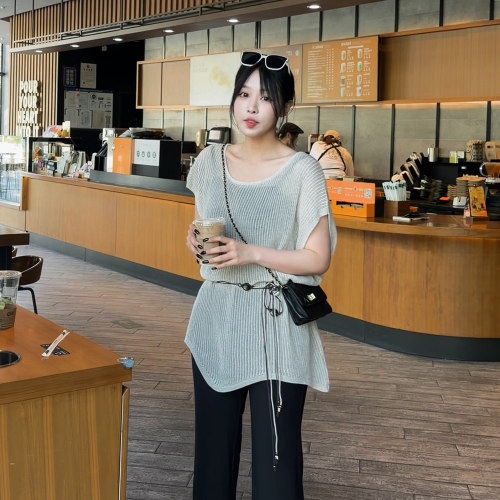 【2026夏上新】胖mm显瘦波浪边镂空针织罩衫200斤大码女装_9471