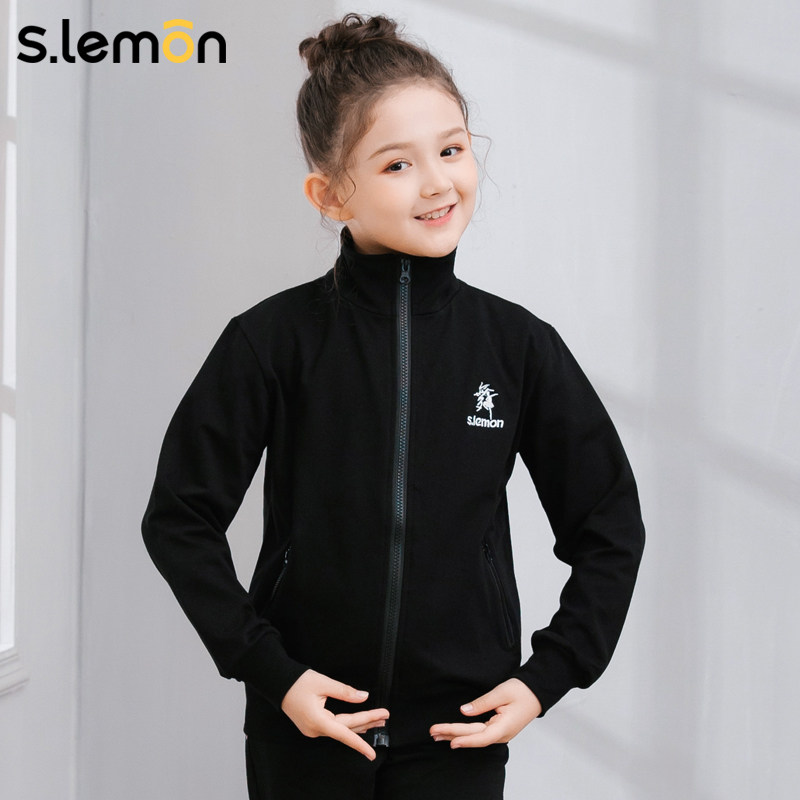 新款柠檬儿童演出服女童秋冬黑色立领长袖舞蹈练功服外搭外套上衣