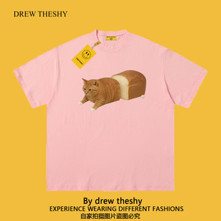 t恤趣味卡通动漫印花男女同款 重磅纯棉宽松上衣 潮牌短袖 drew美式