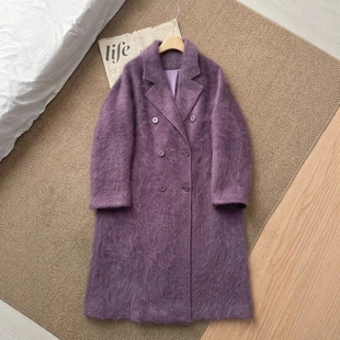 拉毛羊绒大衣女士时尚高级感毛呢外套中长款宽松气质休闲毛呢