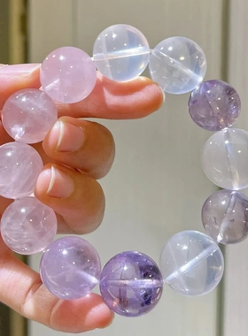 【精品原创】大颗粒16-18mm天然奶白晶粉晶紫水晶多宝手链手串