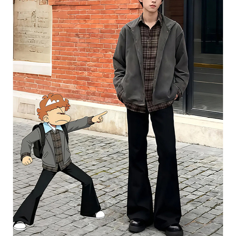 微喇叭西裤弯刀裤子男生冬季加绒