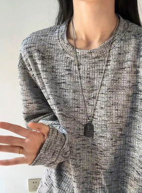 深灰色扎染长袖t恤男款秋季美式复古拼接圆领卫衣高级感内搭上衣