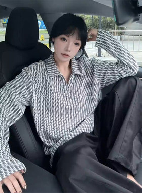 条纹V领卫衣男女秋季长袖polo衫