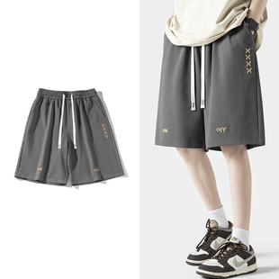 男士 美式 街头宽松BF风阔腿五分裤 男夏季 潮牌简约刺绣直筒运动短裤