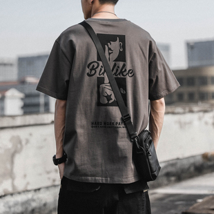 潮流宽松纯色半袖 夏季 体恤TEE T恤男生ins潮牌上衣服 原创印花短袖