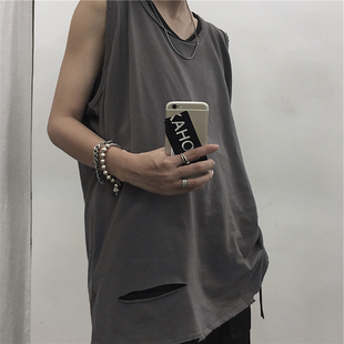 夏季潮流ins高街破坏破洞叠穿背心学生内搭打底背心T恤男女潮篮球