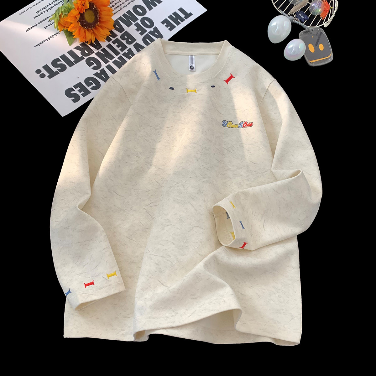 thumbnail for Heavy Embroidered Long-Sleeve T-Shirt for Men, Spring and Autumn American Retro Trendy Tie-Dye Autumn Clothing Top Jacket