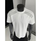 高级感半袖 设计感网眼拼接小领口短袖 速干冰丝凉感t恤男夏季 美式