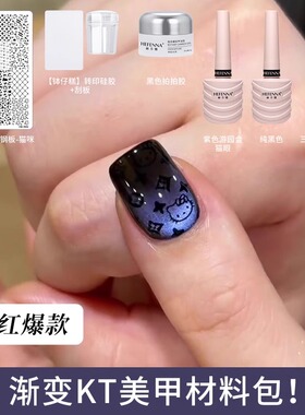 爆款kt猫渐变蓝紫色猫眼甲油胶2025年新款印花钢板材料包印章美甲