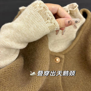 韩系半高领蕾丝针织衫女秋冬洋气叠穿马甲木耳边内搭软糯打底套装