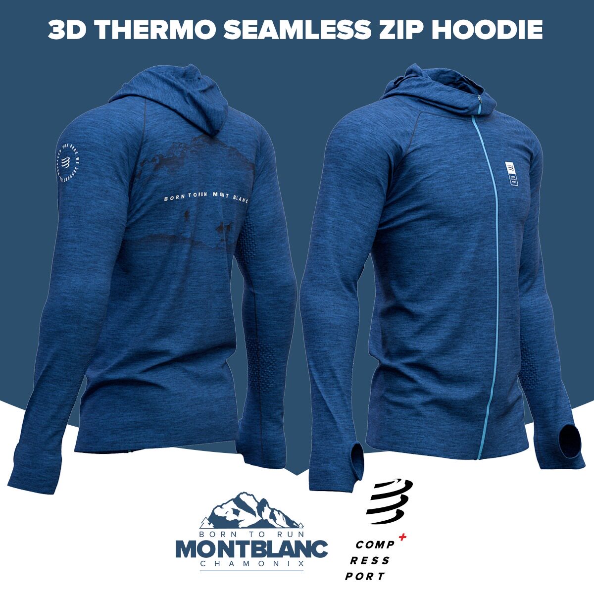 compressport长袖帽衫男休闲秋冬训练跑步运动透气保暖CS勃朗峰蓝