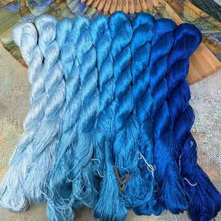 6A丝滑好梳绒!千里江山翠蓝色绒花线蚕丝线无捻免劈非遗缠花线