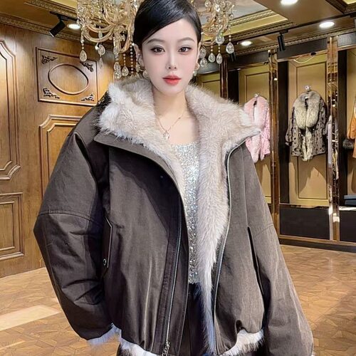 双面环保毛加厚保暖短外套百搭新款休闲克服2025年冬新款慵懒风