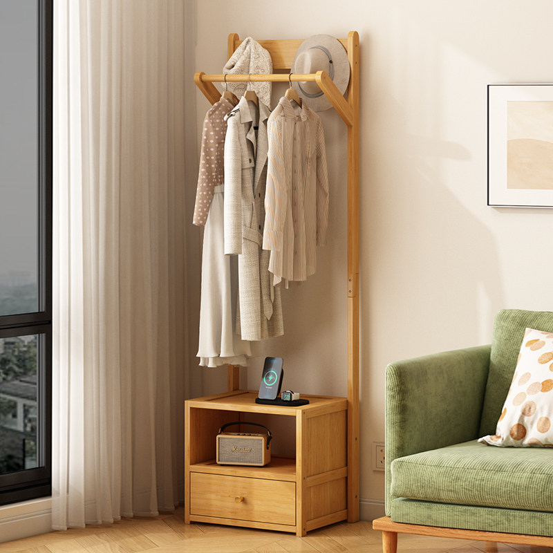 床头柜衣帽架2025新款卧室放衣服神器简约风床边挂衣架储物柜一体