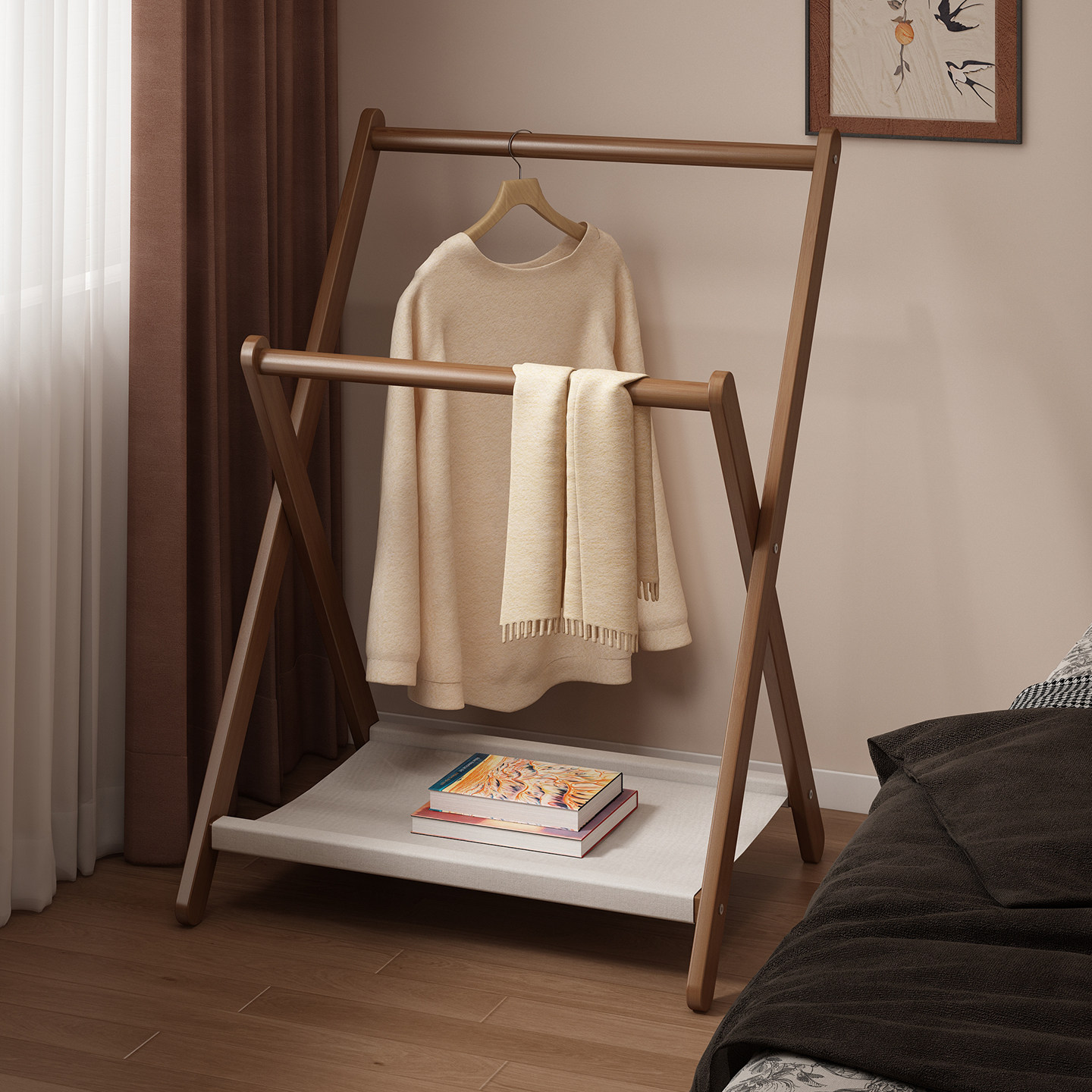 挂衣架卧室落地衣帽架家用可折叠次净晾衣置物架床边晚上放衣神器,住宅家具,衣帽架,淘宝优惠券,粉丝福利购,淘宝优惠卷