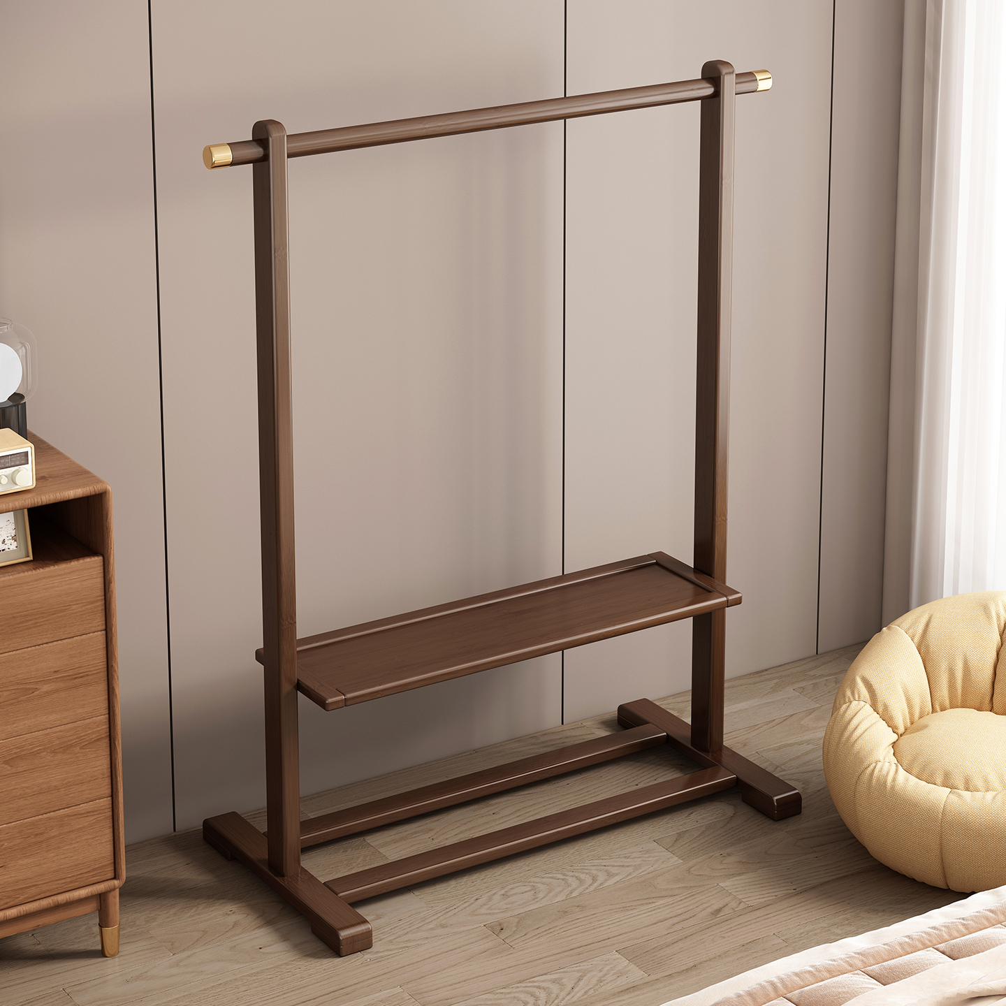 衣帽架家用挂衣架落地卧室简易室内挂衣杆简约现代实木挂衣服架子