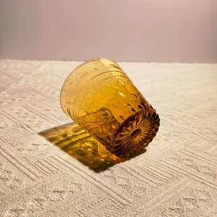 果汁杯酒杯家用饮料杯insD66 浮雕花图案玻璃杯水杯欧式 可尔