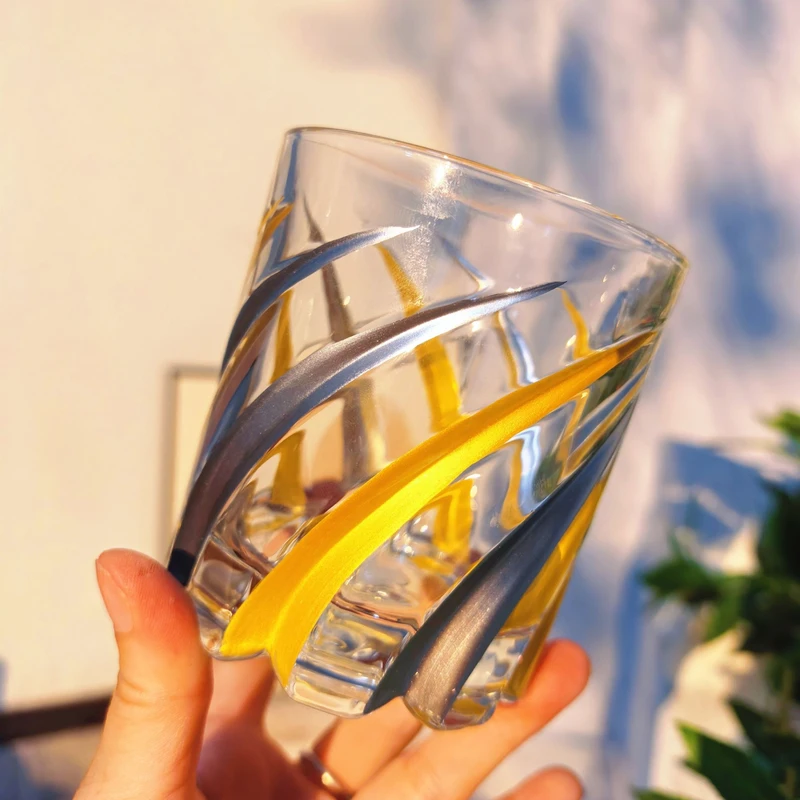 【可尔】彩色玻璃彩绘家用高级感水杯威士忌杯果汁杯牛奶杯D25