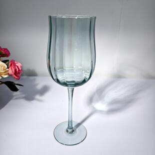 中古郁金香插棱红酒杯水晶玻璃墨水蓝色高颜值高脚79 法式 可尔