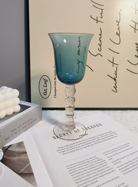 【可尔】法式高脚杯彩色甜酒杯罗马柱葡萄酒杯水晶玻璃蓝色酒具