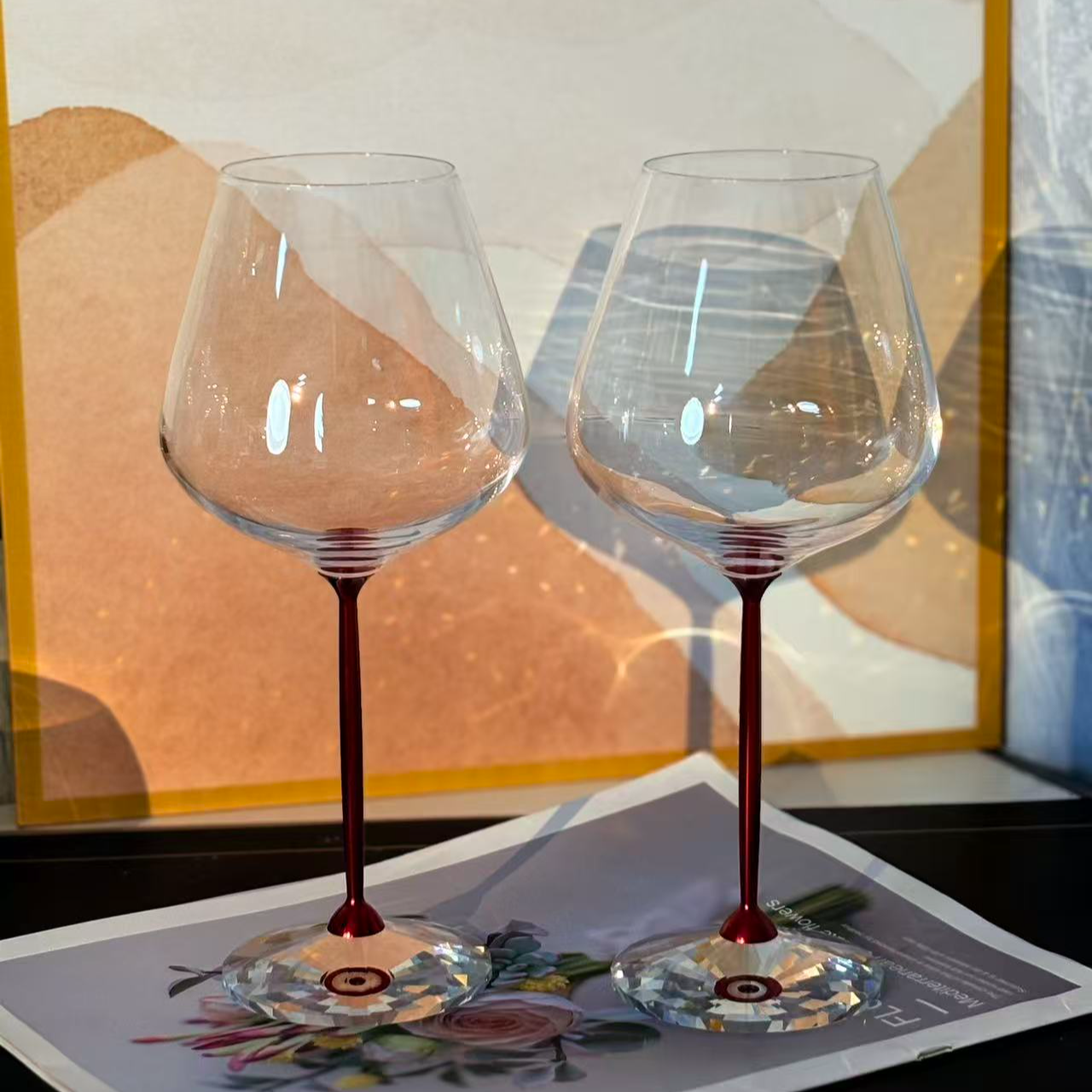 【可尔】中秋礼物金属红杆红酒杯