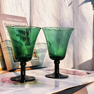 微瑕复古风原色绿色水晶玻璃高脚杯香槟杯红酒杯简约D38 可尔