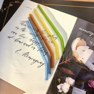 缤纷水晶玻璃耐热吸管弯头设计环保耐用奶茶咖啡D13 可尔