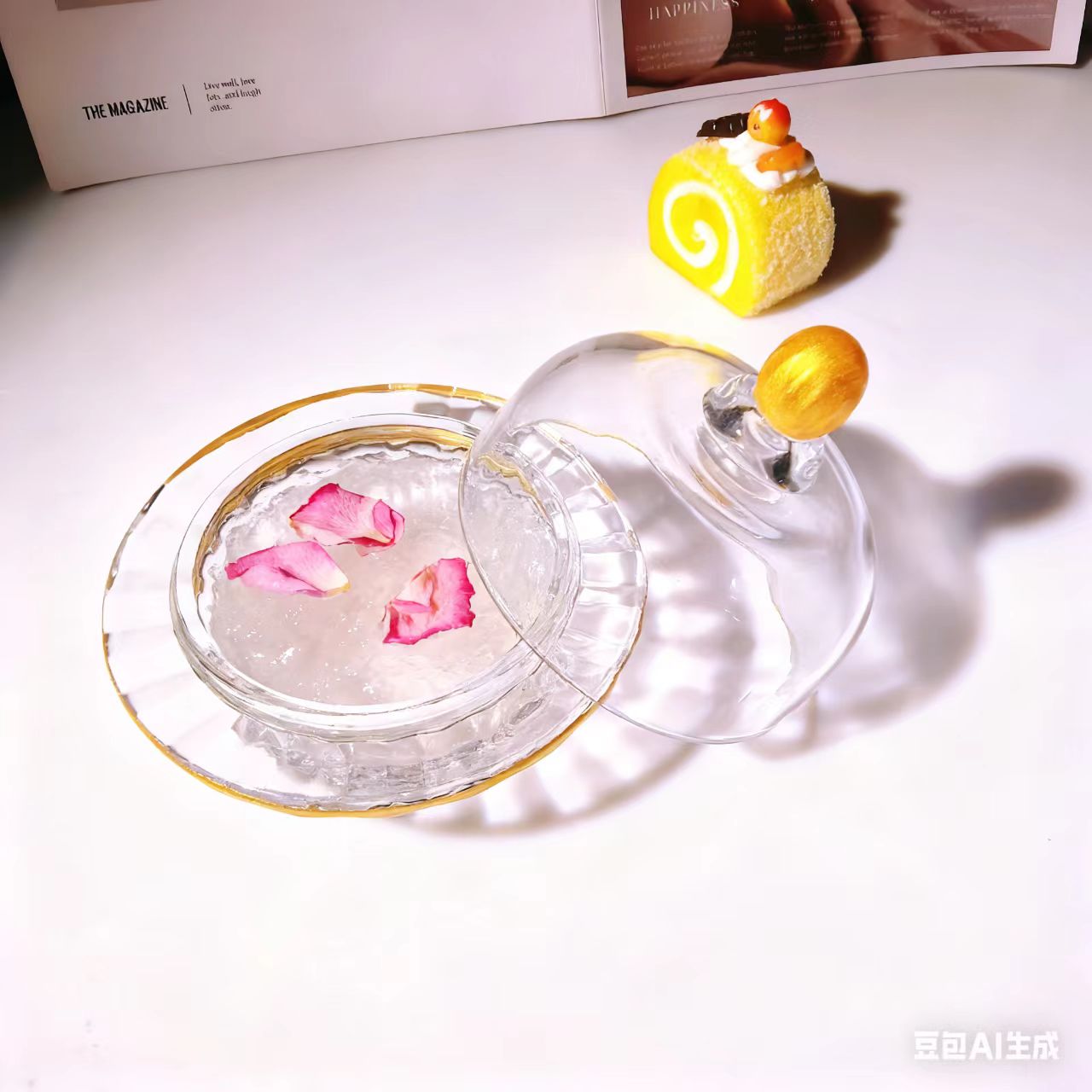 【可尔】轻奢创意金边透明燕窝碗水晶玻璃带盖甜品糖水碗精致餐具