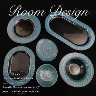 家用餐盘原色样品 高端蓝色多巴胺玻璃餐盘沙拉盘甜点盘 可尔