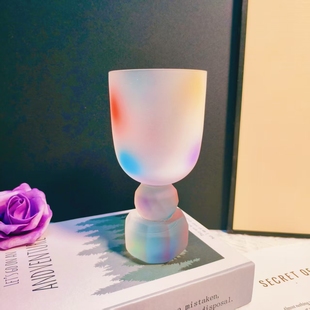 矮脚款 轻奢酒杯磨砂手工高脚款 欧式 复古风渐变主人杯彩色 可尔