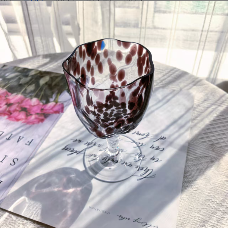 豹纹脚杯中古vintage鸡尾酒杯